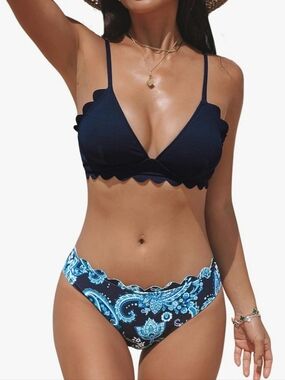 Scalloped Blue Bikini